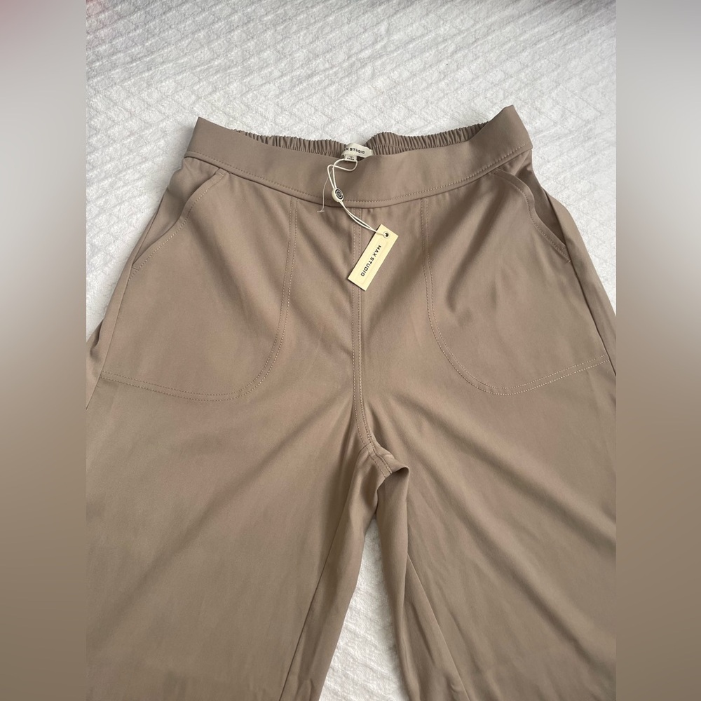 Women’s wide leg tan pants- polyester and cotton dress up or dress down! - Picture 2 of 3